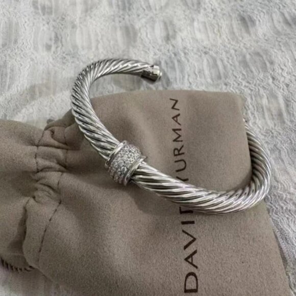 Classic Cable Station Bracelet Sterling Silver with Pavé Diamonds - Picture 1 of 6